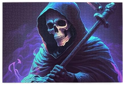 HERRECX 1000 Piece Jigsaw Puzzle Skull Sickle Grim Reaper Soul Cool Wood Puzzle for Adults Teens Family Game Educational Toys Gifts