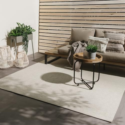 benuta Basic In- & Outdoor Teppich Wohnzimmer Iowa - Creme 195x195 cm - Boho Jute-Look - Wetterfest für Balkon, Terrasse - Schlafzimmer, Küchenteppich & Wohnzimmerteppich - Strapazierfähig & Robust