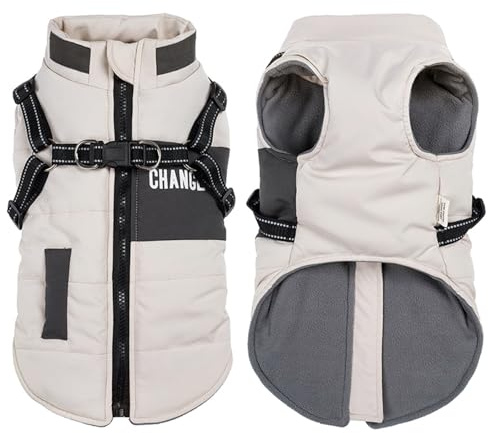 Oslueidy Vestes d'hiver pour Chiens, Manteaux Chauds pour Chiens Vêtements réfléchissants pour Chien Gilet imperméable pour Chiot avec Harnais pour Chiens de Petite et Moyenne Taille