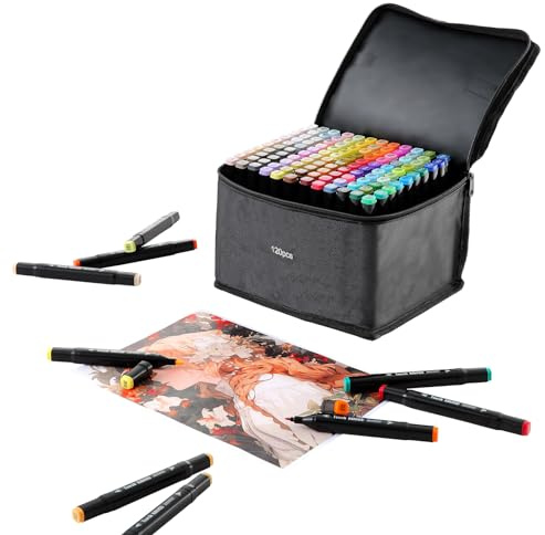 Ordeluxe 80/120/168 Colori, Pennarelli Punta Grossa, Pennarelli Doppia Punta, Asciugatura Rapida in un Secondo, Marker Pennarelli da Disegno per Studenti, Fumettisti, Artisti