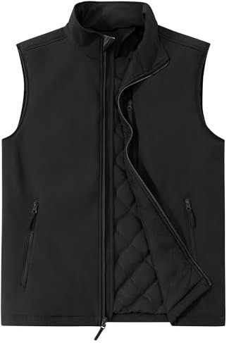 Outdoor Ventures Herren Softshell Weste mit Gefütterte Pufferwesten Wasserdichte Outdoorwesten Übergangswesten Funktionsweste mit 4 Taschen für Outdoor Arbeit Casual, Schwarz 2XL