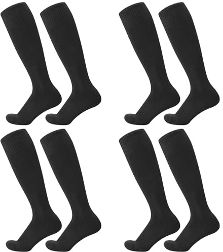 Zuimei 4 paia di calzini da calcio da uomo, neri, alti al ginocchio, sportivi, per hockey, rugby, corsa, sport all'aria aperta (36-44), Nero , M-L