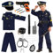 Joxessaien Disfraz de policía para niños y niños, incluye camisa, pantalones, gorro, esposas, walkie-talkies e insignias, traje de policía, cosplay para Halloween y carnaval