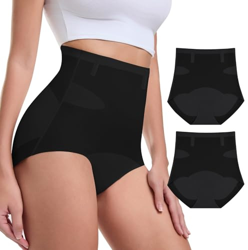 WANAFREE Mutande Donna Vita Alta con Effetto Modellante Pancia Piatta Intimo Contenitivo Post Parto, Slip Donna con Rinforzi Anti-Rotolamento Design per Addominali Piatti(2Black,3XL)