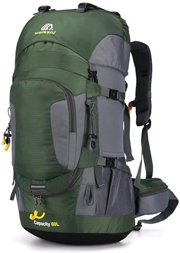 Mxaeyar Mochila de senderismo de 60 litros con cubierta para la lluvia, impermeable, ligera, mochila de viaje al aire libre, mochila grande para hombres y mujeres, mochila de día de alta capacidad