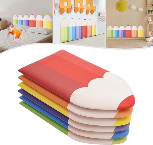 6pcs Adesivi murali anti-collisione per bambini,addensare a forma di matita PU imbottitura autoadesiva da parete Cuscino Camera da letto Tatami 3D Pannelli da parete per borsa morbida(Size:6pcs)
