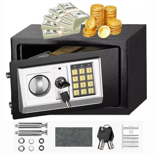16L Safes for Home, Steel Safe Box with Key and Digital Keypad Lock Cash Box, Large Safe Household Small Safes Box for Cash, Medicines, Jewelry, Document (35x25x25cm, Black)