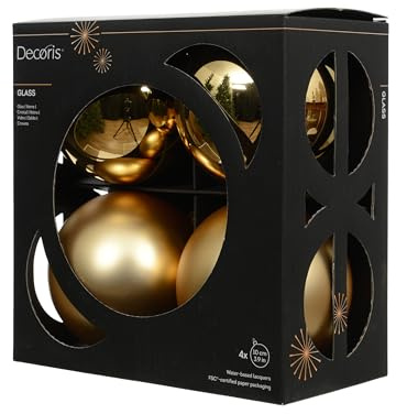 Kaemingk Weihnachtskugeln Glas 10cm 4 Stück - matt & glänzend - Große Christbaumkugeln Weihnachtsbaumkugeln für Weihnachten - Christbaumschmuck & Weihnachtsbaumschmuck - Hellgold