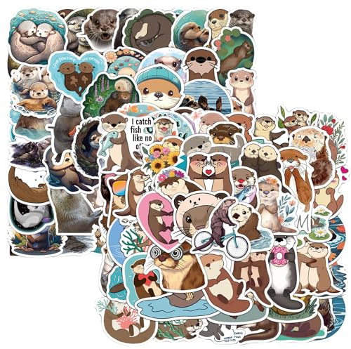 Culinavog 2 × 50 piezas pegatinas de nutria del río eurasiático, Kawaii Otter impermeable vinilo, pegatinas de graffiti de nutria, regalos de nutrías adultos coche, portátil, teléfono, guitarra