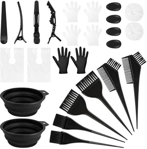 LOPHE Set per Tintura Colorazione, 26 Pz Kit Strumenti per la Colorazione Dei Capelli, con Pettine, Ciotola, Guanto, Copri Orecchie, Pennelli, per Saloni e Fai Da Te