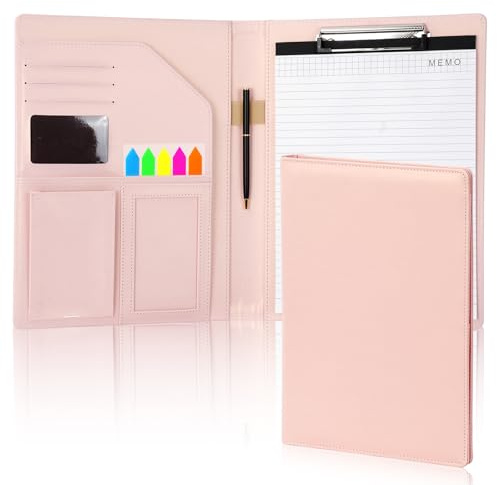 Clipboard Folder A4 Conference Folder with 1 Notepad, 1 Pen, 1 Sticky Tabs | PU Leather Portfolio Folder A4 with Cover, Clip Board Organizer with Storage for Interview Resume Meeting School Business