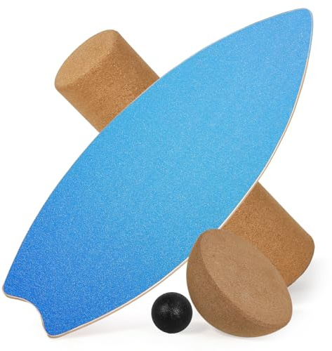 Balance board per adulti, set 4 pcs in legno per allenamento dell'equilibrio con rullo, semisfera e palla. Portata 120 kg, superficie antiscivolo – Per equilibrio, stabilità e core – Blu