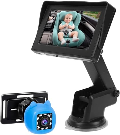 Vroomoto Cámara para Coche para Bebés, Monitor de 4,3, Visión Nocturna, Rotación de 360°, Espejo Retrovisor Bebés y Niños pequeños.