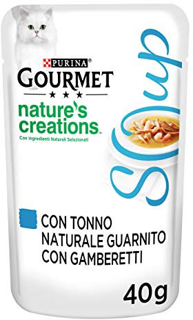 Gourmet Crystal Soup Zarte Katzenbrühe mit natürlichem Thunfisch, garniert mit Garnelen, 40 g, 32 Stück