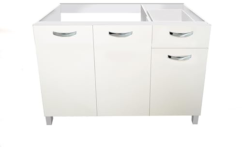 MABEL Mobile Sottolavello Cucina Bianco con Finitura Antigraffio di Semplice Montaggio - Mobile Cucina Salvaspazio con Materiale in Nobilitato Spessore 18 mm - Dimensioni: L 120cm x P 50cm x H 80,5cm
