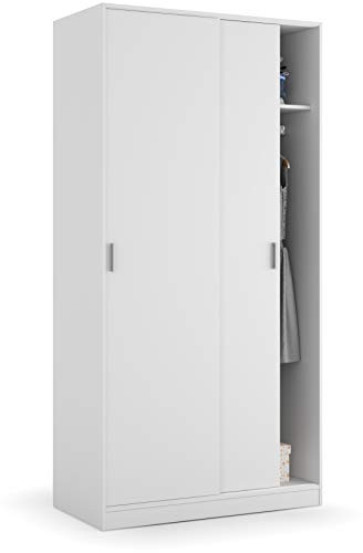 Arreditaly Armoire avec Deux Portes coulissantes avec Tringle à vêtements et Une étagère Interne, Couleur Blanche, Dimensions 100 x 200 x 51 cm