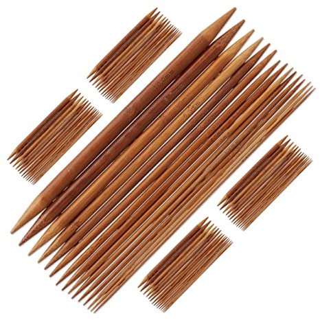 Relaxdays Nadelspiel Set, 75 Stricknadeln für Socken, 15 Größen, Doppelspitze, Bambus, Nadelstärke 2 bis 10 mm, 1 x 1 x 20 cm, natur