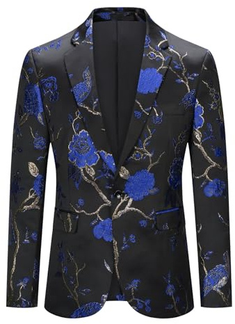 YOUTHUP Chaqueta de Esmoquin con Bordado para Hombre un Botón Floral Chaqueta de Traje Blazer