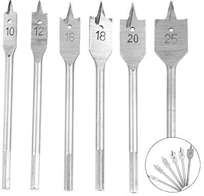 Juego de brocas de pala de 6 piezas, brocas planas de paleta de acero con alto contenido de carbono, cortador de orificios de broca de taladro para carpintería, 10-25 mm