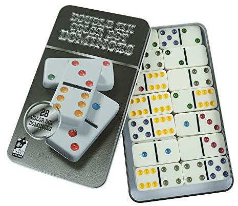 Rosemary 28X Color Dot Double Six Dominoes Table Game Set in Tin Box for Party Entertainment