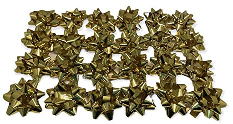 GMM 24 große Geschenkschleifen, Farbe Gold Metallic für Weihnachtsgeschenke, selbstklebende Geschenkschleifen, dekorative Sterne für Weihnachten, Valentinstag, Durchmesser 8 cm mit Aufkleber 3,5 cm