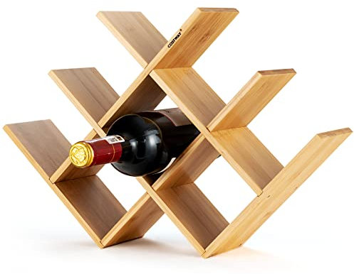 GOPLUS Weinregal aus Bambus, Flaschenständer klein mit 8 Fächer, Flaschenregal Weinständer für Esszimmer & Bar, 44 x 10 x 30 cm