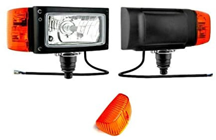 MelTruck® 2 x H4-strålkastare med blinkers hjullastare JCB Merlo hållare E20 och lampskärm