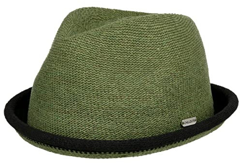 CHILLOUTS Boston Player Stoffhut Strickhut Sommerhut Trilby Damenhut Herrenhut Porkpie Pork Pie Damen/Herren - Frühling-Sommer Sommer - L (58-59 cm) Oliv-schwarz