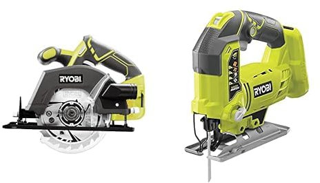 RYOBI - Scie Circulaire 18 V ONE+ Lame Ø 150 mm & Scie Sauteuse Pendulaire 4 Positions 18 V ONE+ Sans Fil Pour Coupes Parfaites, Sans Éclat, Droites, de Finitions