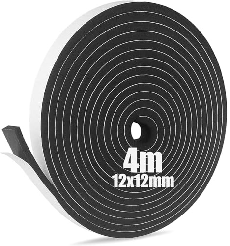 SDLDEER Foam Tape, Self Adhesive Foam Strip 12mm(W) X 12mm(T) X 4m(L) Weather Stripping Door Seal Strip, Draft Excluder for Windows Door, Anti-Collision, Weatherproof, Window Soundproofing