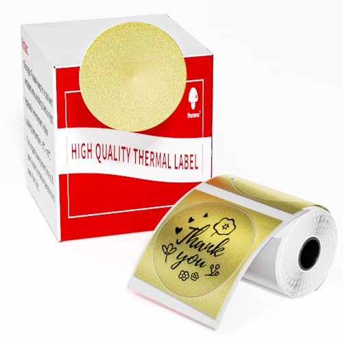 Phomemo M110 M108 M100 M120 M200 M220 M221 Round Circle Label - Thermal Labels for Price, Name, Address, Logo, Barcode, 50mm*50mm, Gold (140 Labels, 1 Roll)