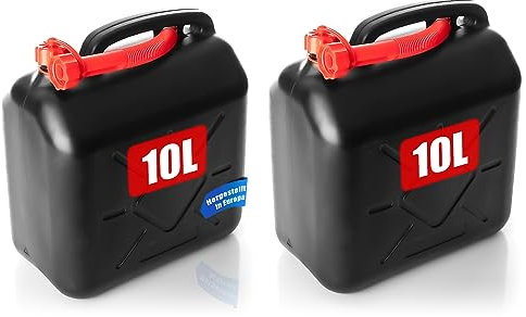 BigDean 2 Stück Benzinkanister 10L mit flexiblem Ausgießer - Kraftstoffkanister für Benzin & Diesel - UN-Zulassung handlicher Kanister Dieselkanister Reservekanister - Made in Europa