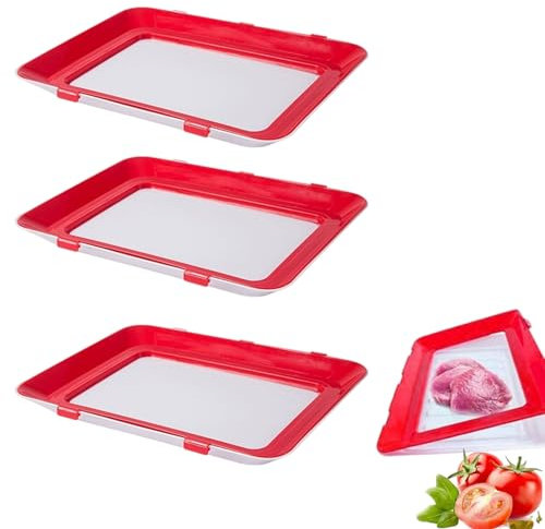 Katyjun 3 Stück Frischhaltetablett, Wiederverwendbares Einmachtablett Stapelbar, Aufschnittboxen für Kühlschrank