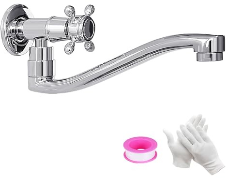 KOPYFANTAP Rubinetto a Parete Acqua Fredda, Girevole a 360° Rubinetti da Esterno a Muro Giardino, Monocomando Rubinettos a Parete Cromato per Cucina Lavello Bagno Lavabo, G1/2 (21 cm)