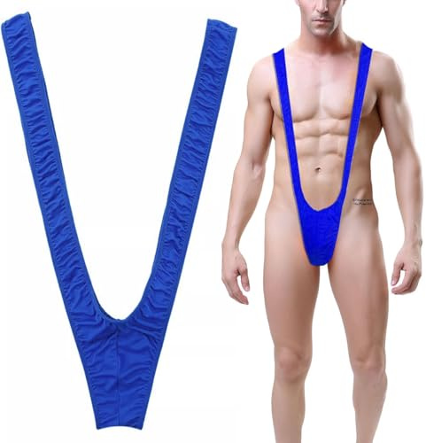 VemeFufu Perizoma Mankini Borat Costume da bagno Uomo Sexy Suspensorio V Sling Costume da bagno Costume da festa Bikini String per Uomo Beachkini Spiaggia Natale Halloween 1 Pack A. Blu, 1 confezione
