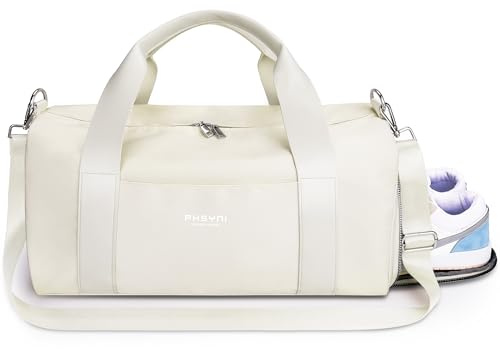 Bolsa De Deporte Hombres y Mujeres para Adultos,con Zapatero y Bolsillo para Húmedos - Bolsa Duffle Impermeable para Fitness, Natación y Viaje(Beige,49x20x25 cm/25L)