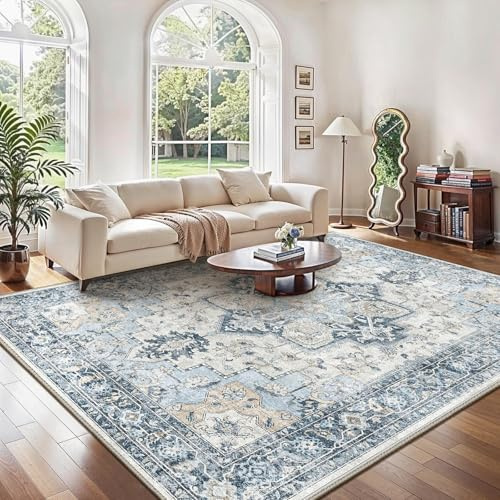 GENIMO - Tappeto Vintage 200x290cm - Antiscivolo, Resistente, Facile da Pulire - Per Soggiorno, Sala da Pranzo, Corridoio - Blu