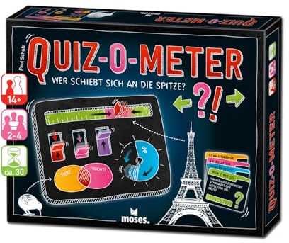 moses. Quiz-O-meter, Vem skjuter sig mot spetsen? – interaktiv skatt-frågesport med smart svarstavla, 240 frågor fulla av Aha-ögonblick, familjespel och festspel för 2-4 spelslut från 14 år