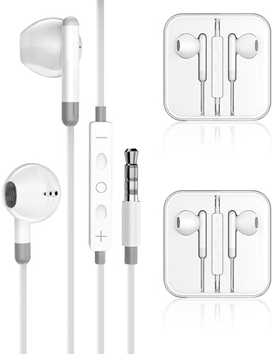 2 Pack Écouteurs Filaire, Ecouteurs Intra-Auriculaires avec Jack 3,5mm Casque Antibruit Stéréo HiFi avec Micro et Contrôle du Volume écouteurs légers Compatible avec iPhone Samsung Huawei
