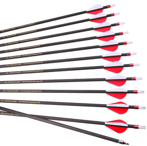 PHILOCS 12pcs 29-Pouces 500-Spine Flèche Pointe Amovible Flèche de Ciblage Flèche de Chasse Flèche de Sport 2 Plume en Plastique Flèches en Carbone pour Arc Recurve Arc à Poulies Tir à l’Arc Rouge