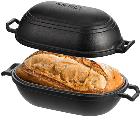 FRRLY Cast Iron Loaf Pan with Lid-Bread Baking Pan for Sourdough,Pre-Seasoned Oval Dutch Oven, 9 x 5-4/5 Inch Loaf Pans for Homemade,Heavy Duty with Even Heating