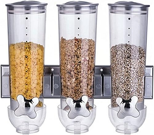 asdchZen Rotating Food Dispenser,Grain Storage Box,Wall Mounted Cereal Dispenser Three Barrels With Transparent Scale Rotary Switch Stainless Steel Top Cover For Cereal Dry Food,