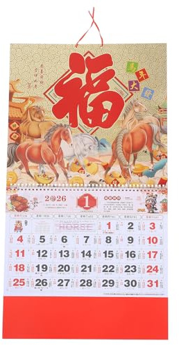 UTHCLO Calendrier Mural Chinois 2026 Année du Cheval Calendrier Lunaire Traditionnel à Feuilles Détachables Décoration Nouvel An Chinois pour Maison et Bureau Suspendu