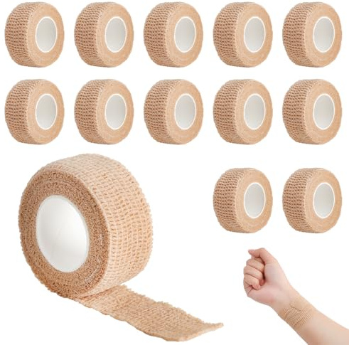 Venda Autoadhesiva Venda Cohesiva Venda Elástica Autoadhesiva Vendaje Dedo Autoadhesivo - 12 Rollos Venda Impermeable Transpirable Sin Tijeras, Banda Cohesiva para Muñeca, Tobillo, Dedo y Animales