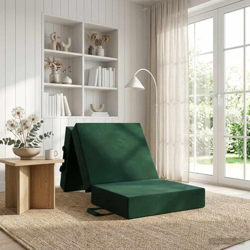 Zentexion Fällbar soffa, säng, mörkgrön, 75 x 63 x 45 cm, vikbar soffa med skumstoppning, madrass för vardagsrum, sovrum, gästrum