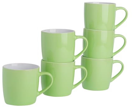 Argon Tableware Coloured Coffee Mugs - Green - 350ml - Pack of 6 - Gloss Ceramic Stoneware Latte Cappuccino Cups Hot Chocolate Cups Colourful Mug Set with Handle