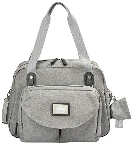 BÉABA, Sac à Langer Genève II, Modulable, Grande contenance, Rangements multiples, Pochette avant amovible, Matelas à langer, Pochette repas isotherme, Système attache poussettes, Gris chiné