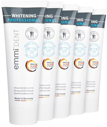 emmi®-dent Dentifrice à Ultrasons Whitening I Dentifrice Blanchissant Doux I Idéal pour Les dents et Gencives Sensibles I Vegan I 5x 75 ml
