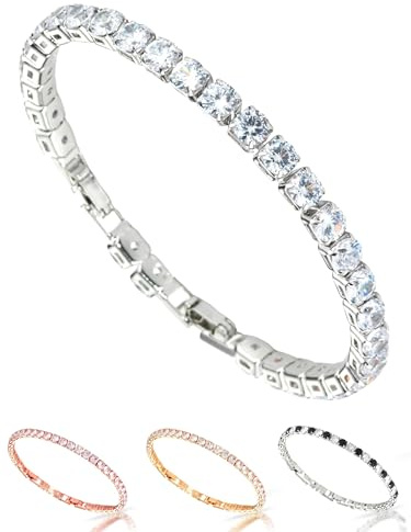 inSCINTILLE Pulsera de Tenis Unisex con Circonita y Cierre Ajustable con Caja de Regalo (Tamaño de la piedra: 0,30 cm, Cadena de plata - Piedra blanca)