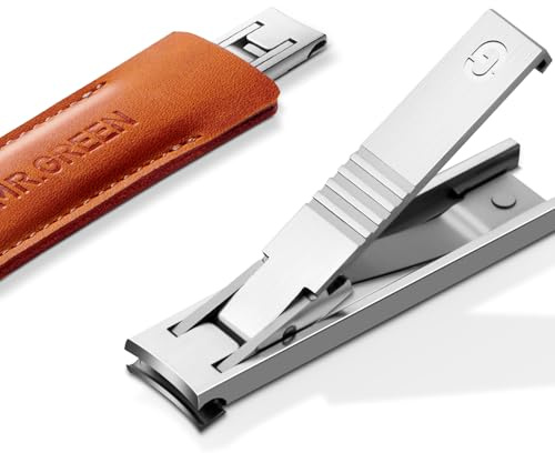 MR.GREEN Ultra Thin Nail Clippers German Precision Manufacturing Technology Nail Cutters with Cow Leather Cover Superior Texture (Dark Brown)